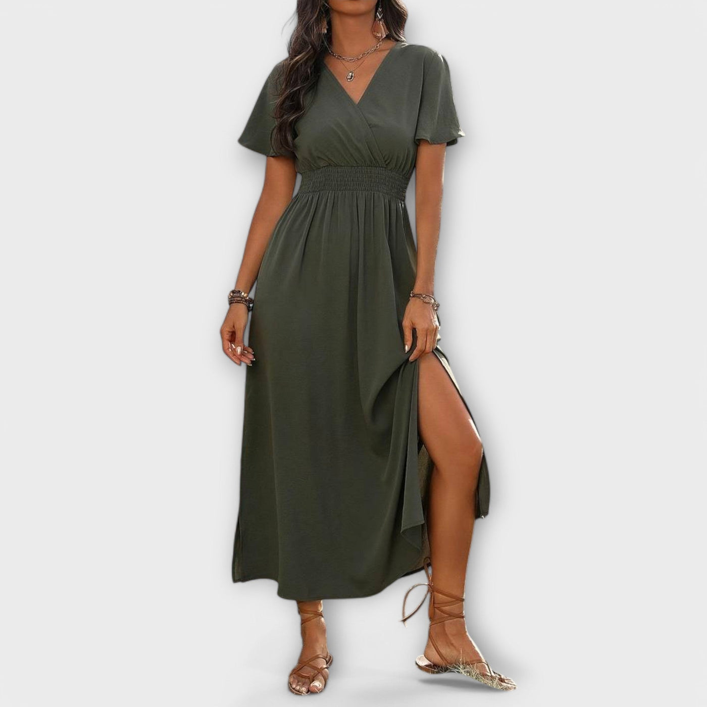 Heather - Elegantes Boho-Kleid mit V-Ausschnitt und langen Ärmeln
