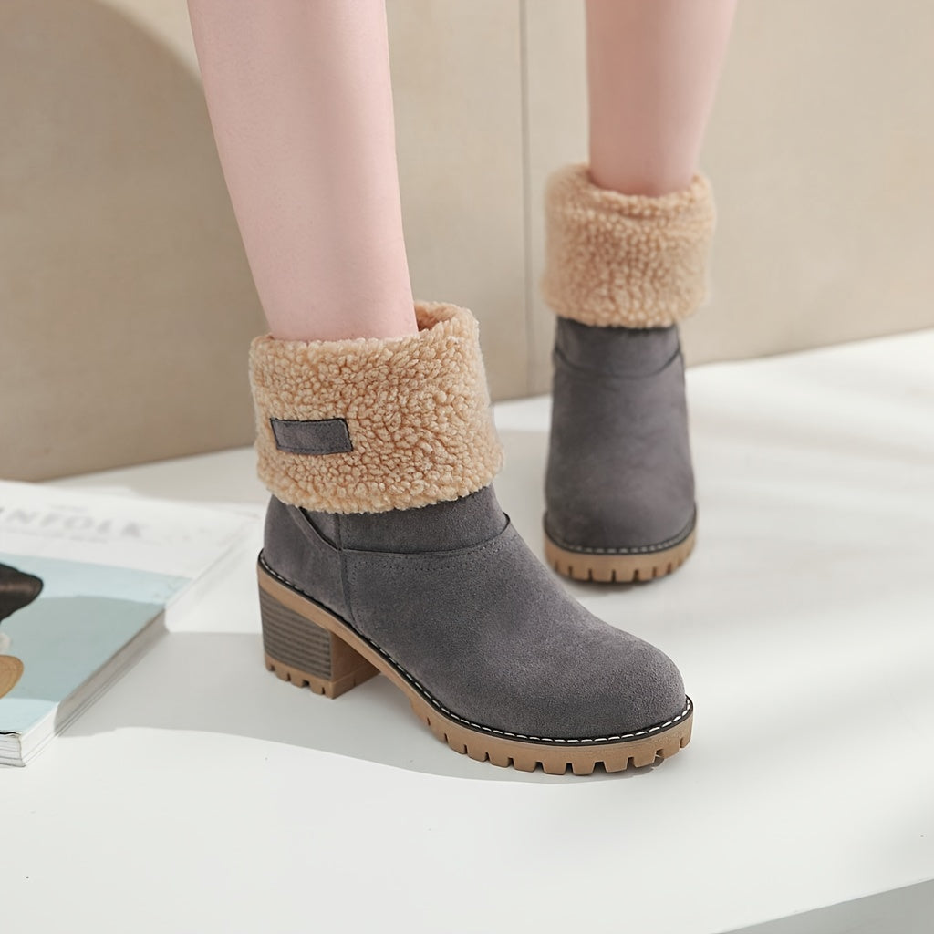 Roberta | Damen Winterschuhe Slip-On Stiefel mit Blockabsatz & Warmem Innenfutter