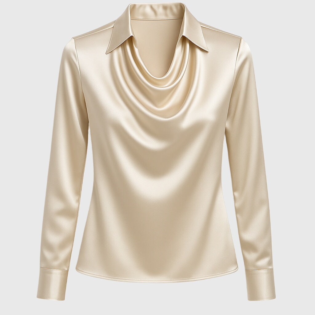 Lea® | Bluse mit luxuriösem Glanz und Faltenkragen