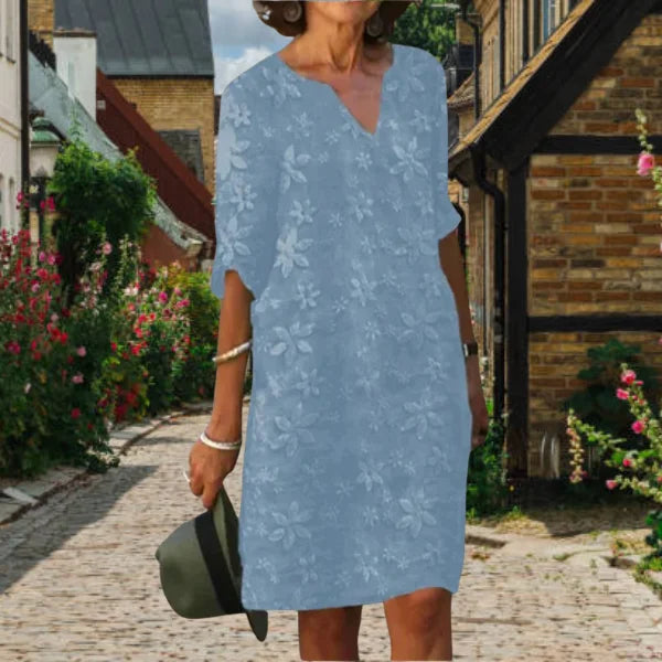 Damen MidiKleid mit Blumenmuster und V-Ausschnitt