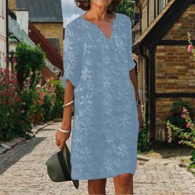 Damen MidiKleid mit Blumenmuster und V-Ausschnitt