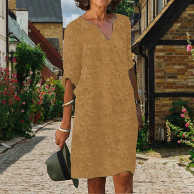 Damen MidiKleid mit Blumenmuster und V-Ausschnitt