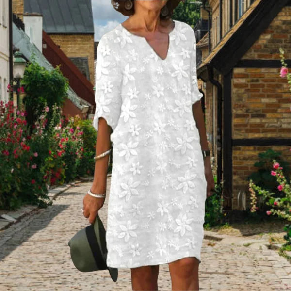 Damen MidiKleid mit Blumenmuster und V-Ausschnitt