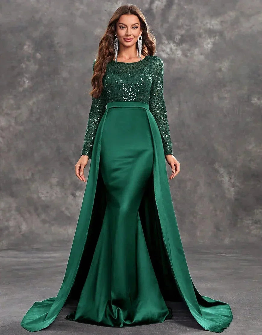 Damen Abendkleid mit Paillettenoberteil und fließendem Rock