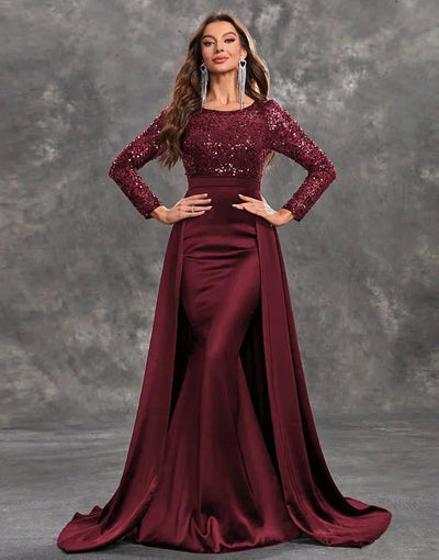Damen Abendkleid mit Paillettenoberteil und fließendem Rock
