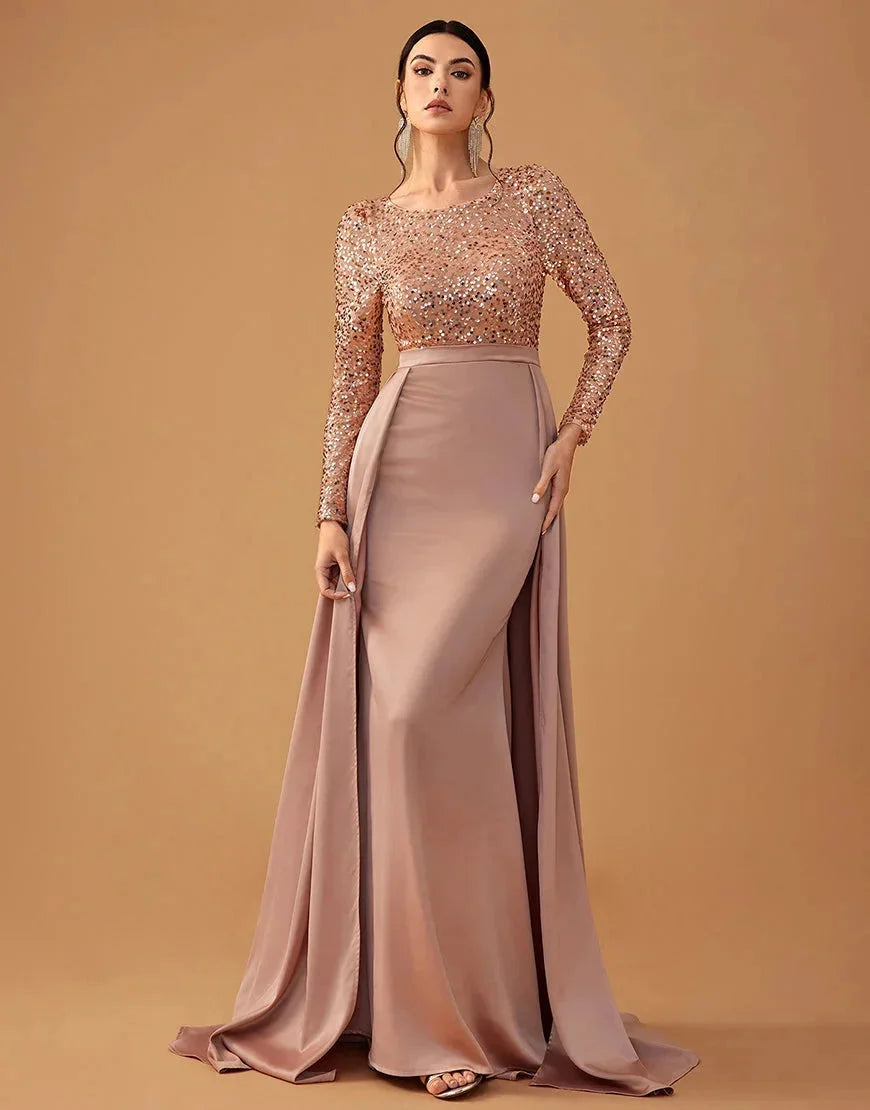 Damen Abendkleid mit Paillettenoberteil und fließendem Rock