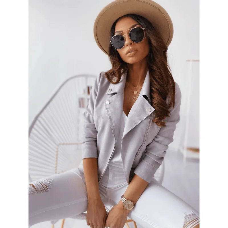 Damen Bikerjacke in Wildleder-Optik mit Reißverschluss