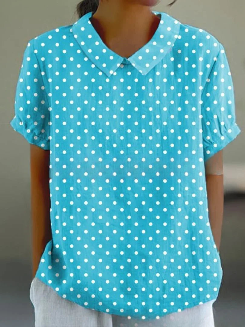 Damen Polo mit floralem Stickmuster und kurzen Ärmeln