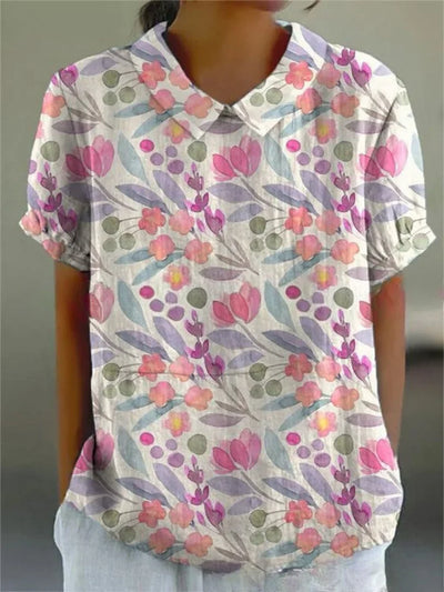 Damen Polo mit floralem Stickmuster und kurzen Ärmeln