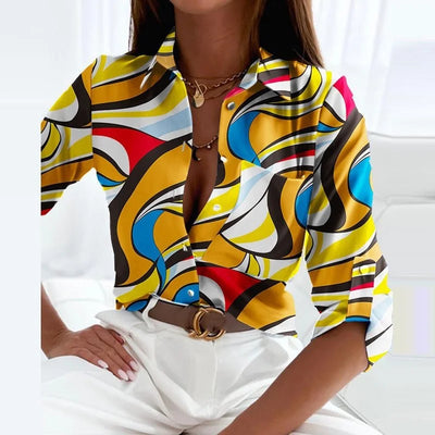 Damen Bluse mit Umlegekragen und grafischem Muster