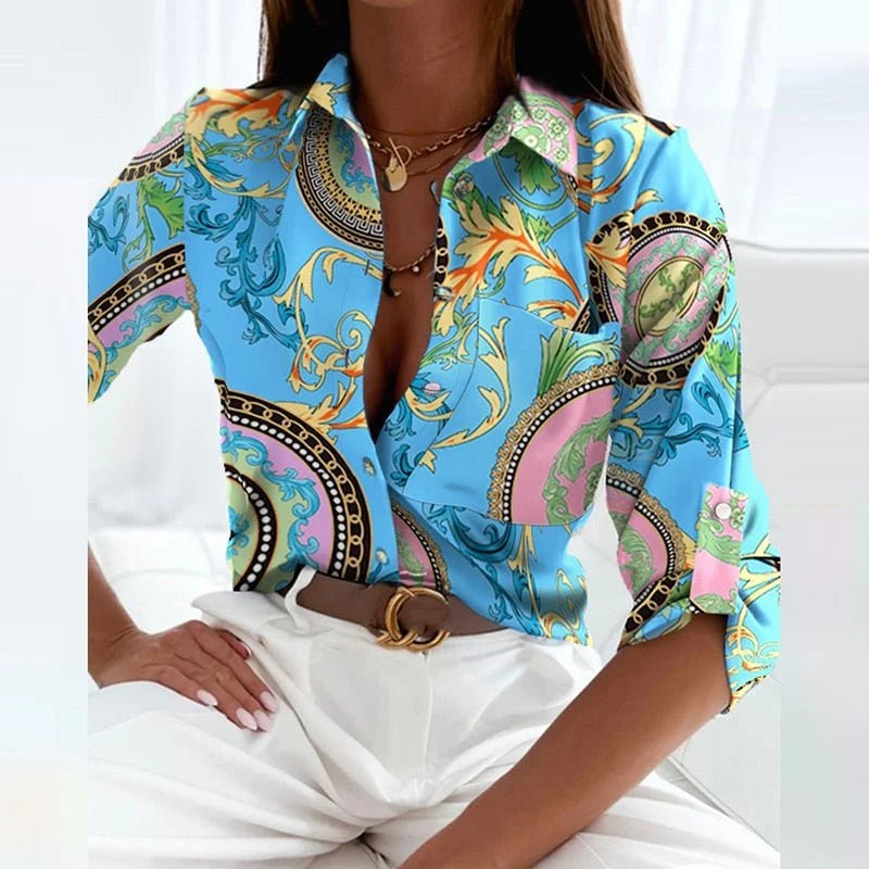 Damen Bluse mit Umlegekragen und grafischem Muster