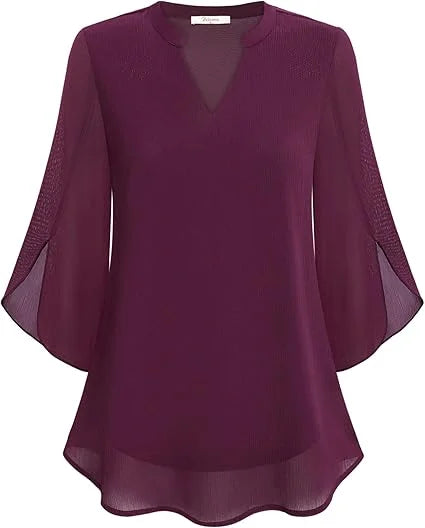 Damen Bluse mit V-Ausschnitt und Flatterärmeln