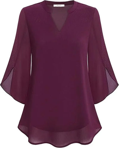 Damen Bluse mit V-Ausschnitt und Flatterärmeln