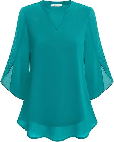 Damen Bluse mit V-Ausschnitt und Flatterärmeln