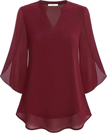 Damen Bluse mit V-Ausschnitt und Flatterärmeln