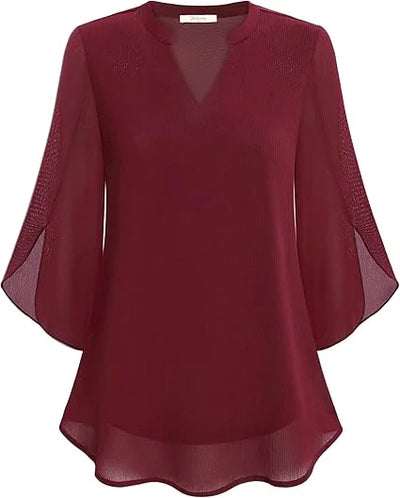 Damen Bluse mit V-Ausschnitt und Flatterärmeln