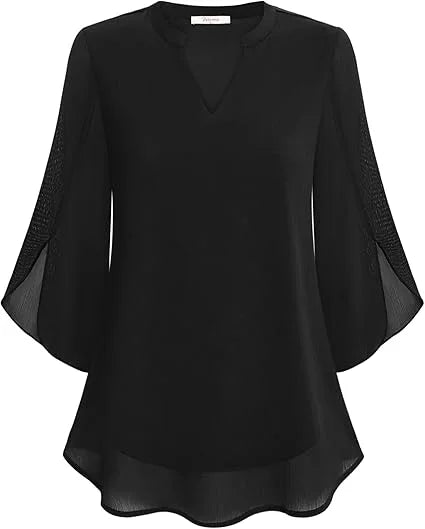 Damen Bluse mit V-Ausschnitt und Flatterärmeln