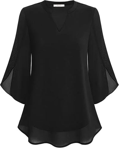 Damen Bluse mit V-Ausschnitt und Flatterärmeln