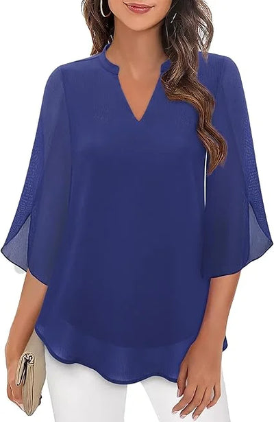 Damen Bluse mit V-Ausschnitt und Flatterärmeln