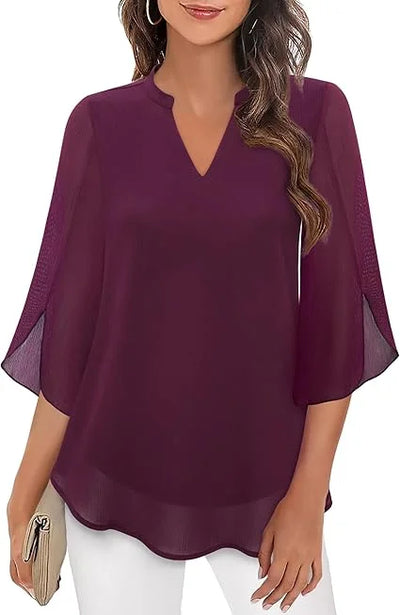 Damen Bluse mit V-Ausschnitt und Flatterärmeln