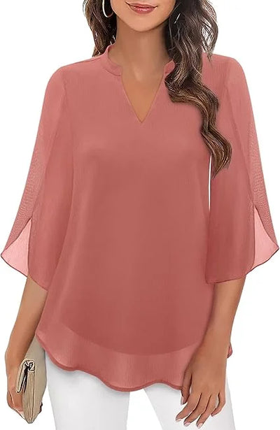 Damen Bluse mit V-Ausschnitt und Flatterärmeln