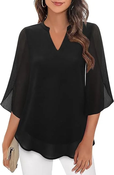 Damen Bluse mit V-Ausschnitt und Flatterärmeln