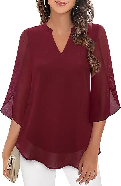 Damen Bluse mit V-Ausschnitt und Flatterärmeln