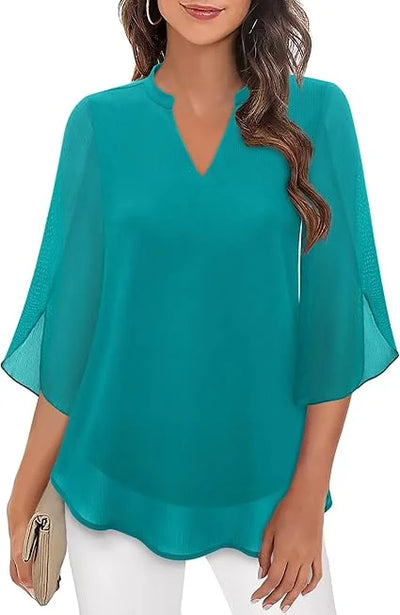 Damen Bluse mit V-Ausschnitt und Flatterärmeln
