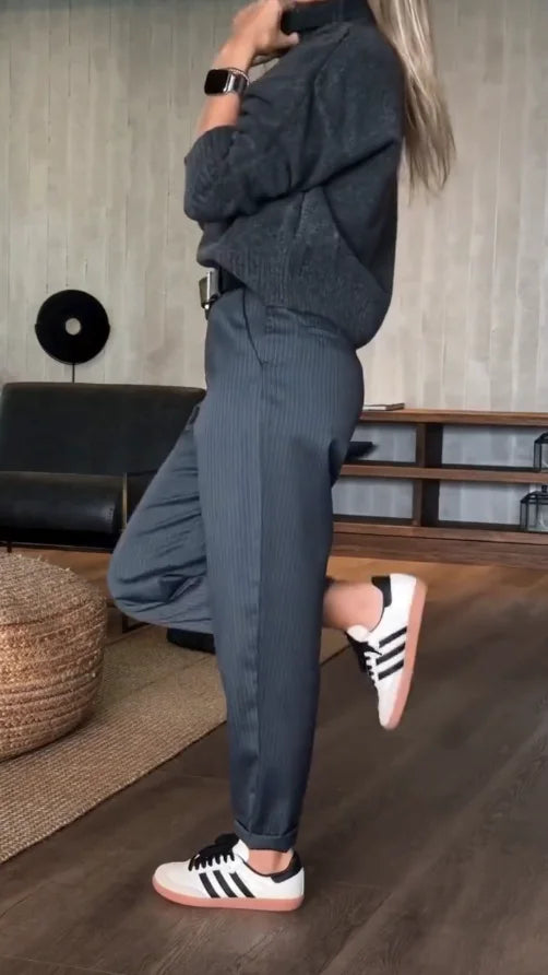 Damen gestreifte Pantalon mit lässigem Schnitt