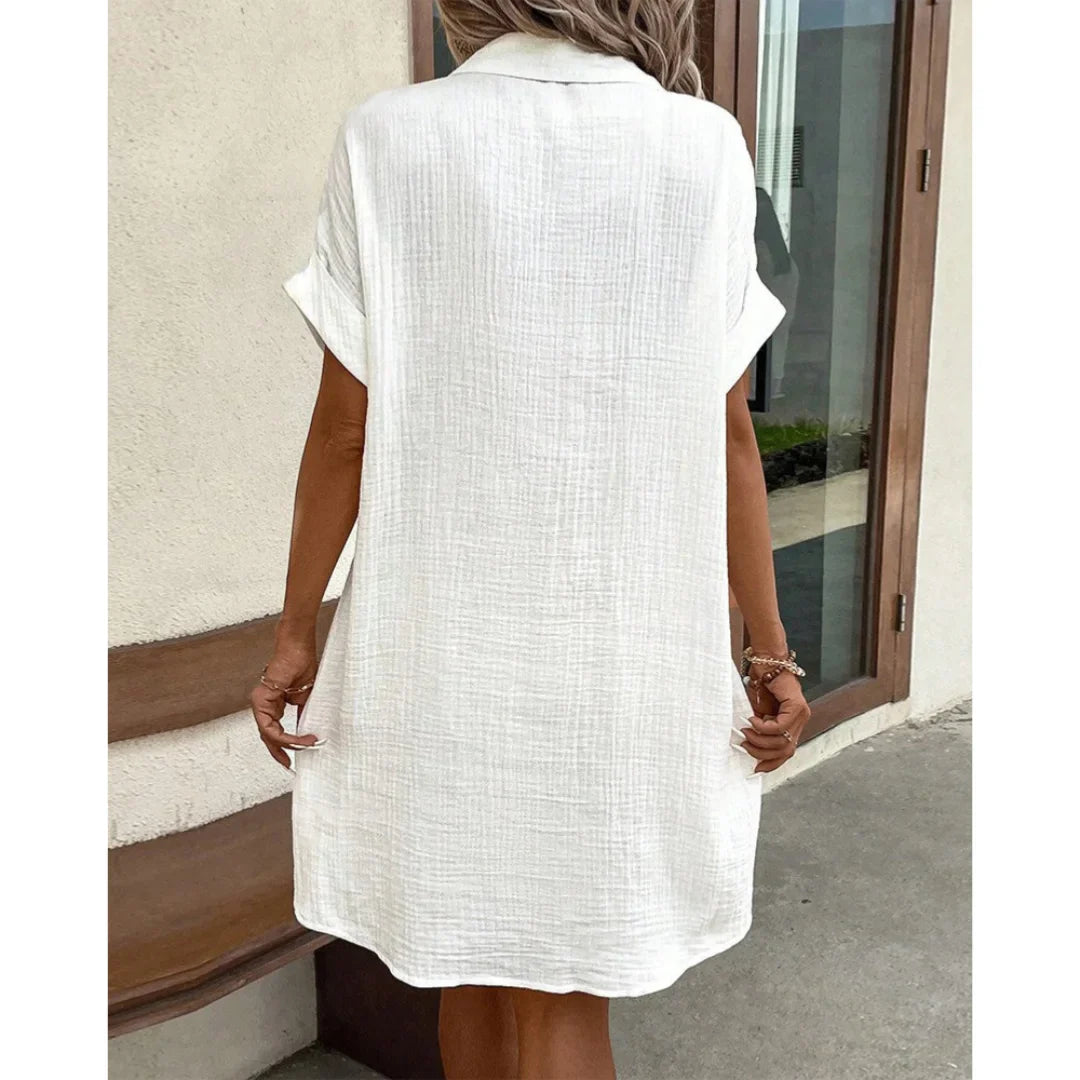 Damen Mini Hemdkleid mit Knopfleiste und kurzen Ärmeln