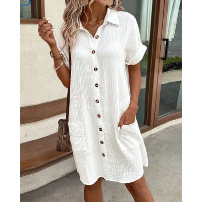 Damen Mini Hemdkleid mit Knopfleiste und kurzen Ärmeln