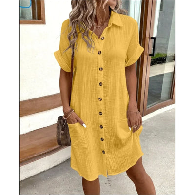 Damen Mini Hemdkleid mit Knopfleiste und kurzen Ärmeln