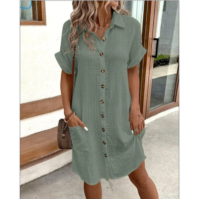 Damen Mini Hemdkleid mit Knopfleiste und kurzen Ärmeln