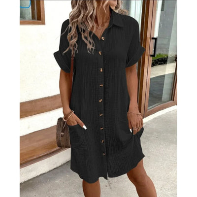 Damen Mini Hemdkleid mit Knopfleiste und kurzen Ärmeln