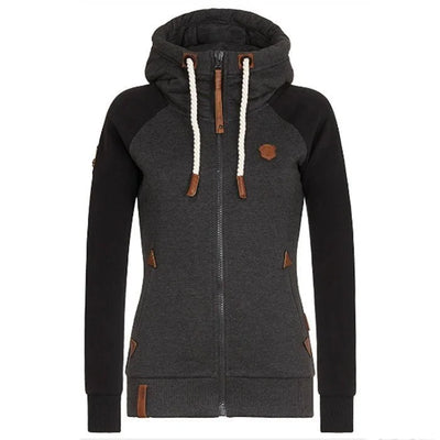 Damen Zip Hoodie mit Kapuze und braunen Details