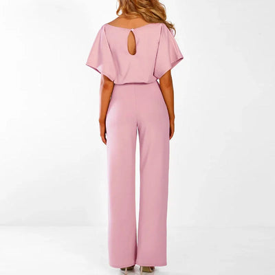 Damen Jumpsuit mit Gürtel und kurzen Ärmeln