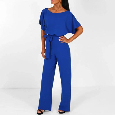 Damen Jumpsuit mit Gürtel und kurzen Ärmeln