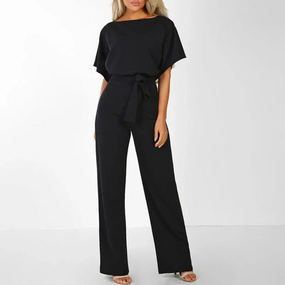 Damen Jumpsuit mit Gürtel und kurzen Ärmeln