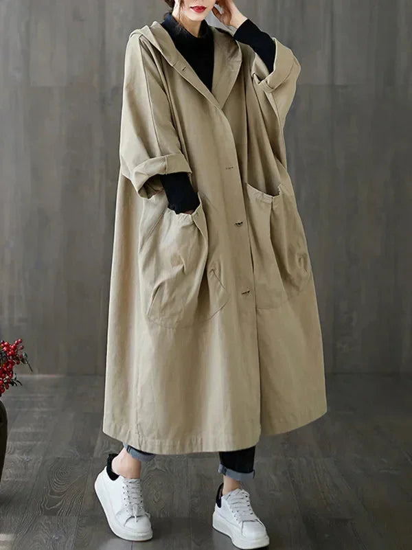 Damen Kapuzen Trenchcoat mit großen Taschen