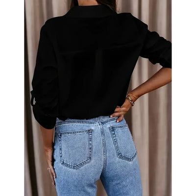 Damen Locker Geschnittene Bluse mit Langarm und Kragen