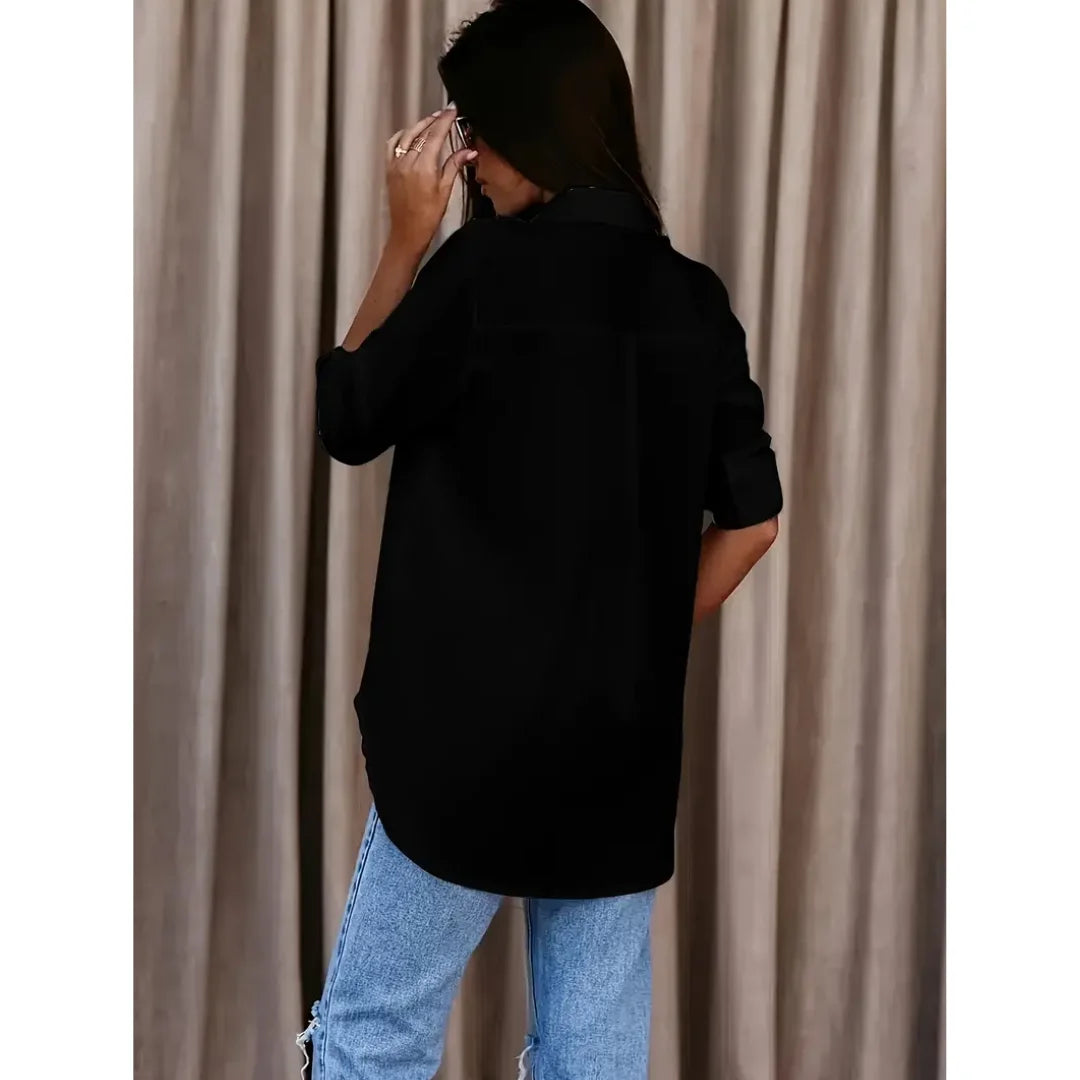 Damen Locker Geschnittene Bluse mit Langarm und Kragen