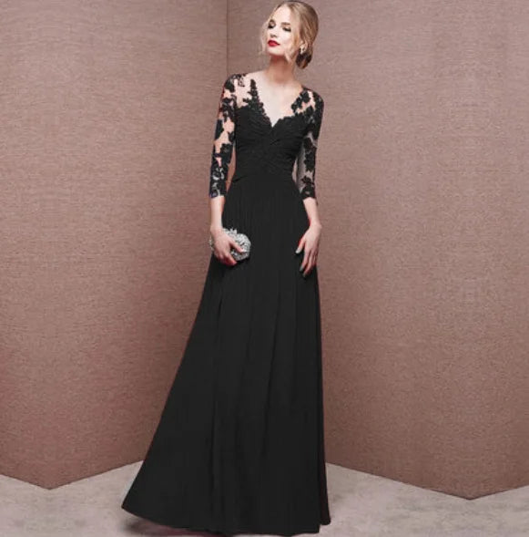 Damen Maxikleid mit Spitzenapplikationen und Rückendetail