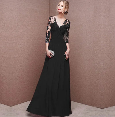Damen Maxikleid mit Spitzenapplikationen und Rückendetail
