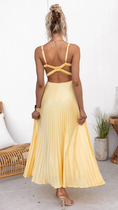 Damen Maxikleid in Gelb mit V-Ausschnitt