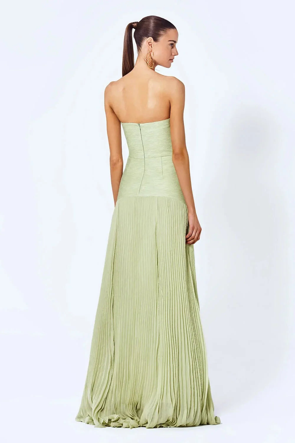 Damen Maxikleid in Olivgrün mit trägerlosem Design
