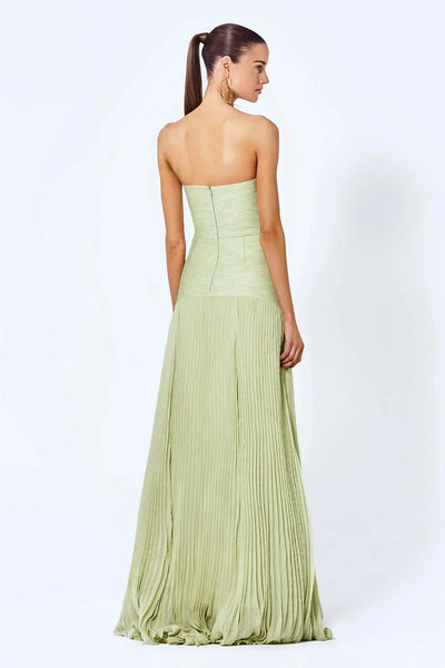Damen Maxikleid in Olivgrün mit trägerlosem Design