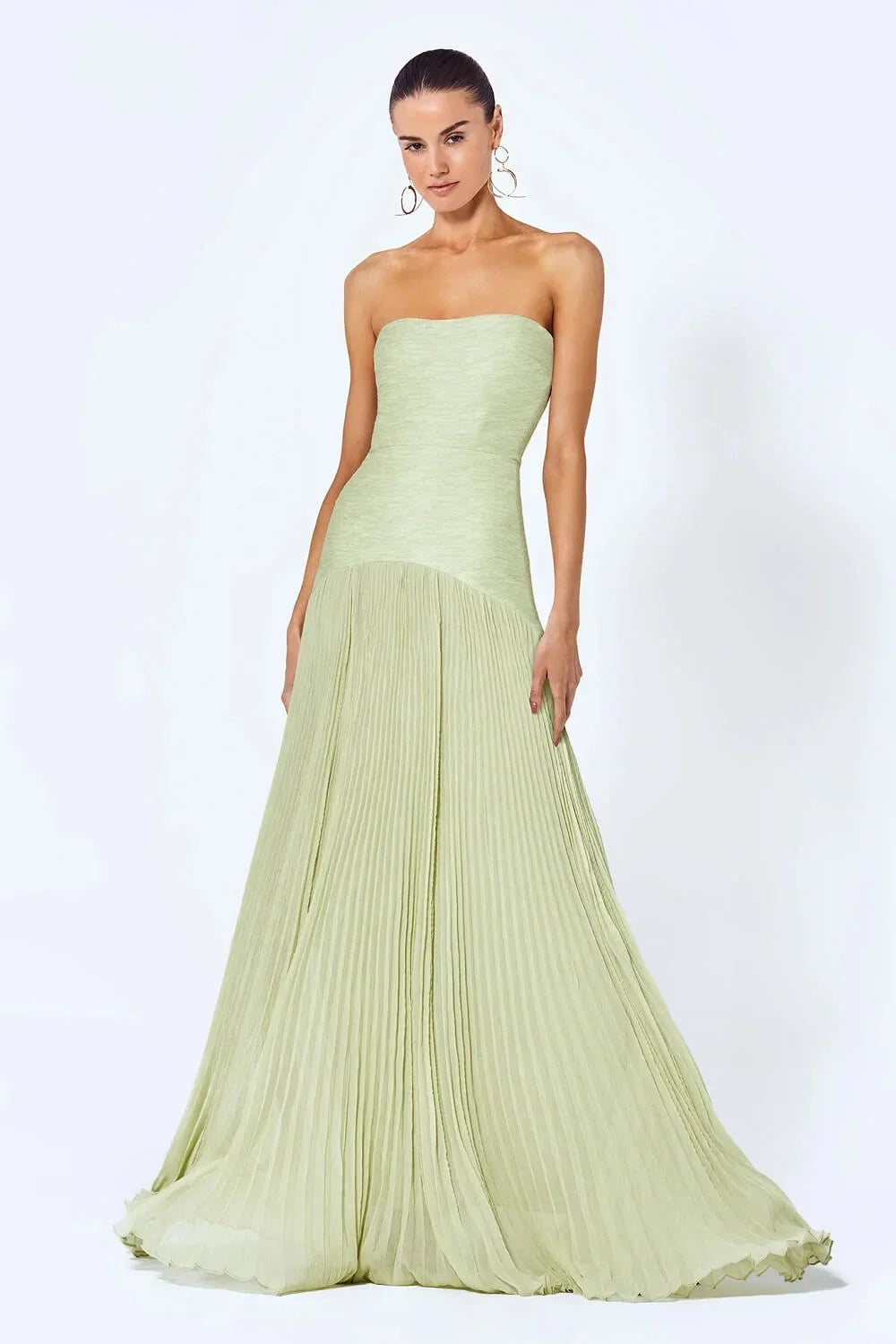 Damen Maxikleid in Olivgrün mit trägerlosem Design