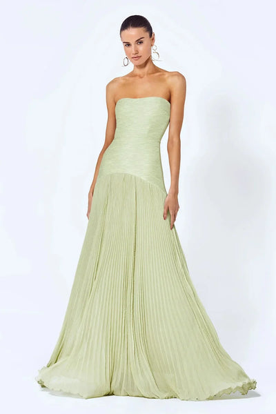 Damen Maxikleid in Olivgrün mit trägerlosem Design