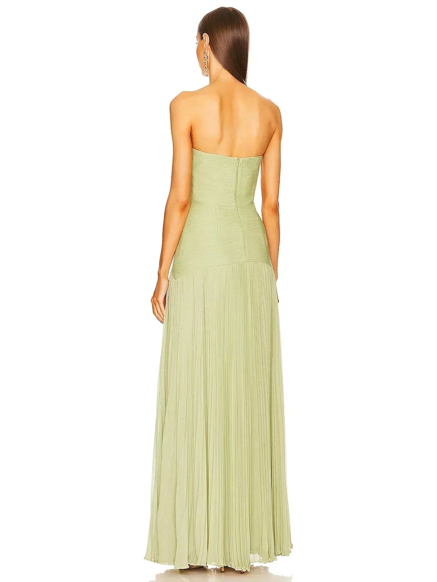 Damen Maxikleid in Olivgrün mit trägerlosem Design