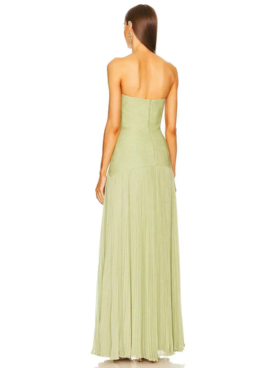 Damen Maxikleid in Olivgrün mit trägerlosem Design